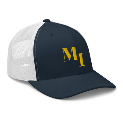 Michigan 'MI' Trucker Hat (Didone Logotype) | Gold Embroidery