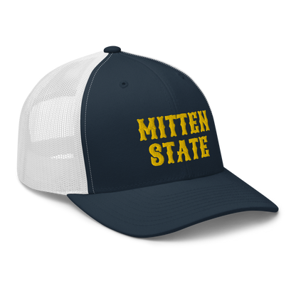 Michigan 'Mitten State' Trucker Hat (Western Font) | Gold Embroidery