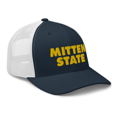 Michigan 'Mitten State' Trucker Hat (Geometric Sans Font) | Gold Embroidery