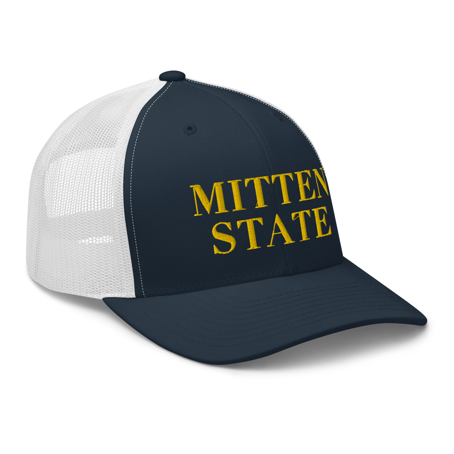 Michigan 'Mitten State' Trucker Hat (Didone Font) | Gold Embroidery