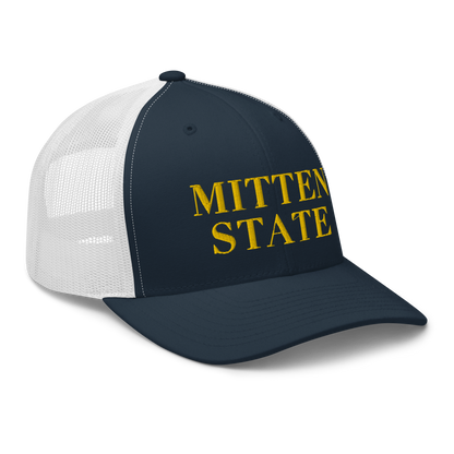 Michigan 'Mitten State' Trucker Hat (Didone Font) | Gold Embroidery