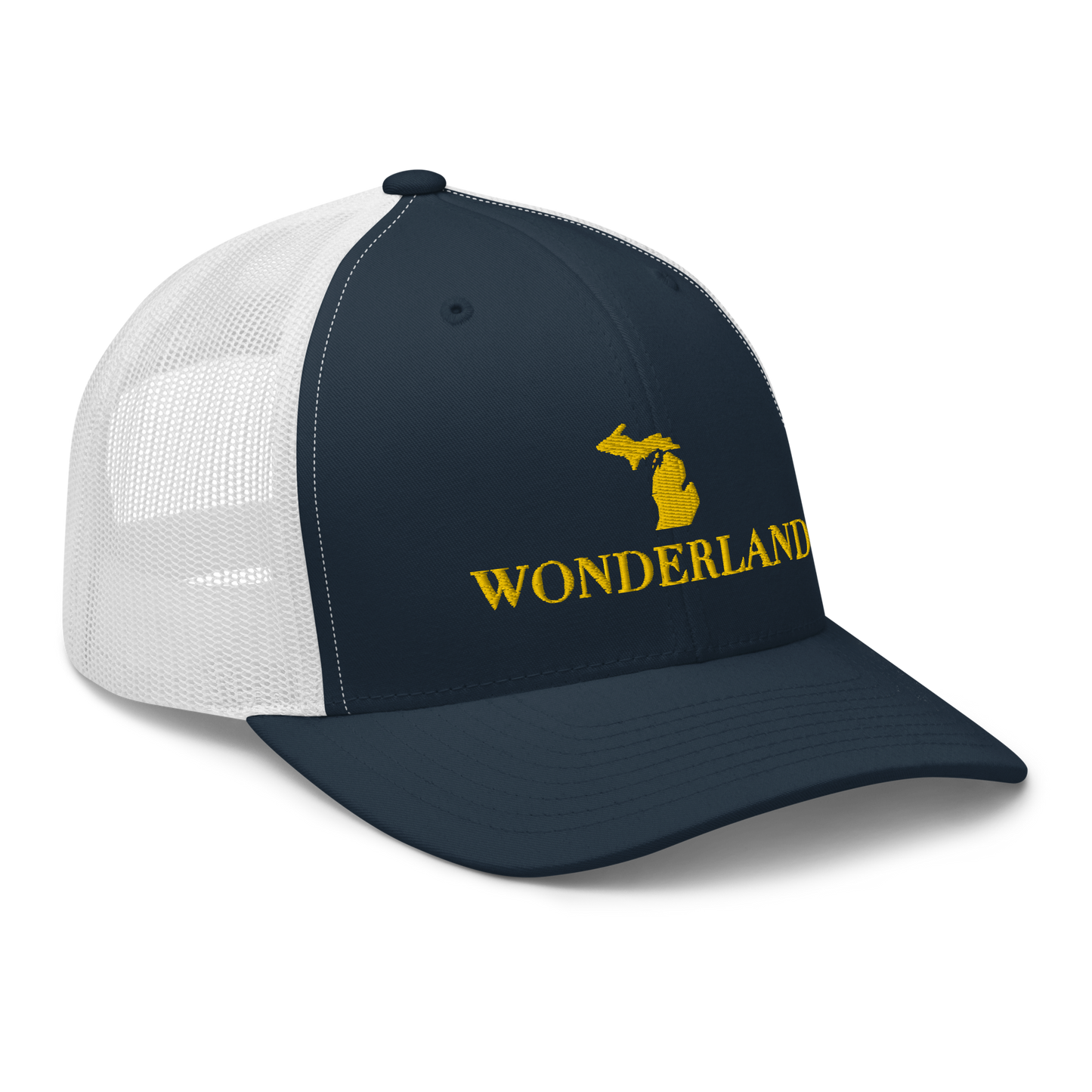 Michigan 'Wonderland' Trucker Hat (Didone Font) | Gold Embroidery