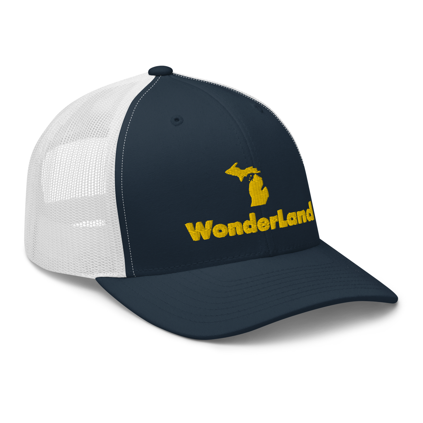 Michigan 'Wonderland' Trucker Hat (Geometric Sans Font) | Gold Embroidery