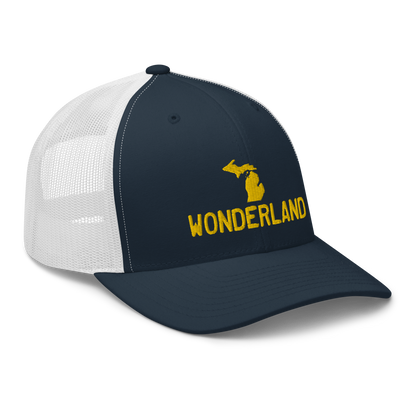 Michigan 'Wonderland' Trucker Hat (Licence Plate Font) | Gold Embroidery