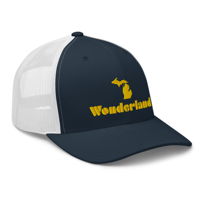 Michigan 'Wonderland' Trucker Hat (Art Deco Font) | Gold Embroidery