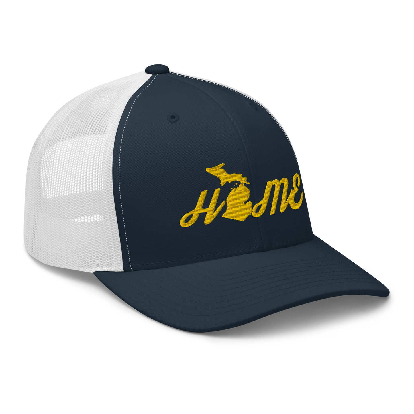 Michigan 'Home' Trucker Hat (Script Font) | Gold Embroidery