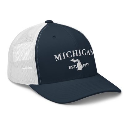 'Michigan EST 1837' Trucker Hat (Didone Font)