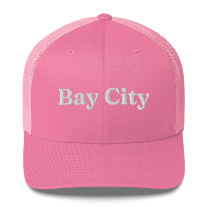 'Bay City' Trucker Hat | White/Black Embroidery