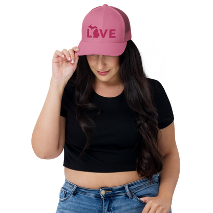 Michigan 'Love' Trucker Hat (Geometric Sans Font) | Pink Embrodiery