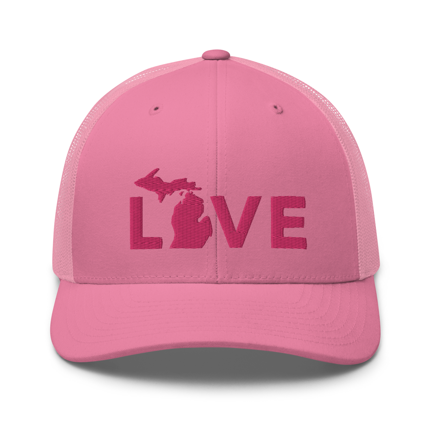 Michigan 'Love' Trucker Hat (Geometric Sans Font) | Pink Embrodiery