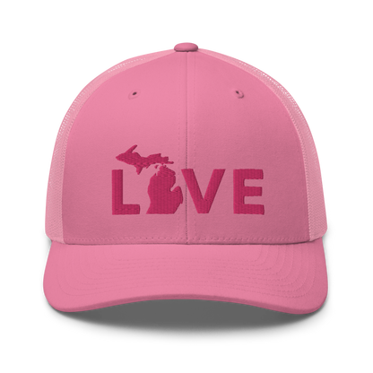 Michigan 'Love' Trucker Hat (Geometric Sans Font) | Pink Embrodiery