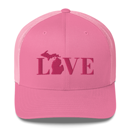 Michigan 'Love' Trucker Hat (Didone Font) | Pink Embrodiery