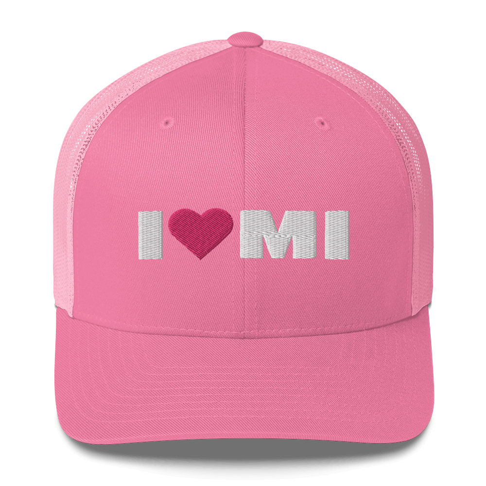 Michigan 'I ❤️ MI' Trucker Hat (French Olive Font)