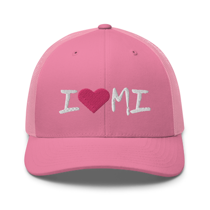 Michigan 'I ❤️ MI' Trucker Hat (Brush Font)