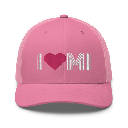 Michigan 'I ❤️ MI' Trucker Hat (Metalpress Font)