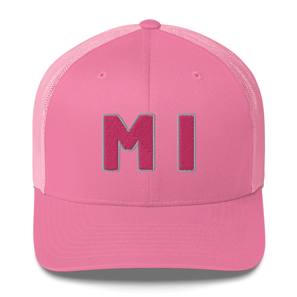 Michigan 'MI' Trucker Hat (1940s Baseball Font) | Pink Embroidery