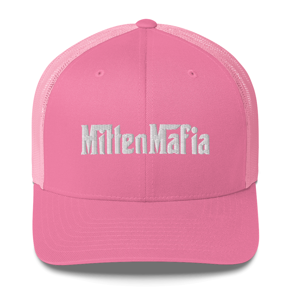 Michigan 'MittenMafia' Trucker Hat (Gangster Font) White/Black Embroidery