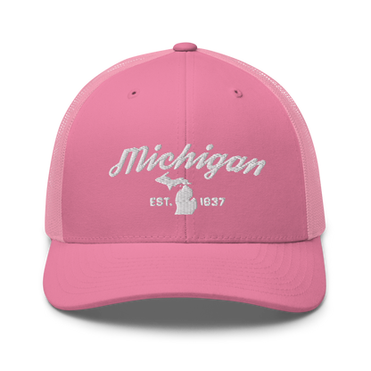 'Michigan EST 1837' Trucker Hat (Script Font)