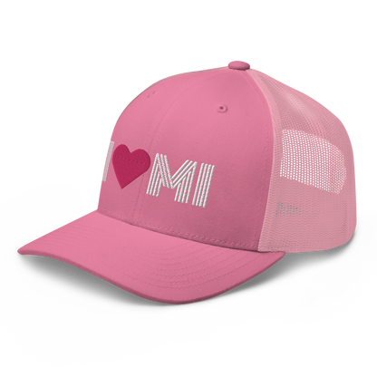 Michigan 'I ❤️ MI' Trucker Hat (Metalpress Font)