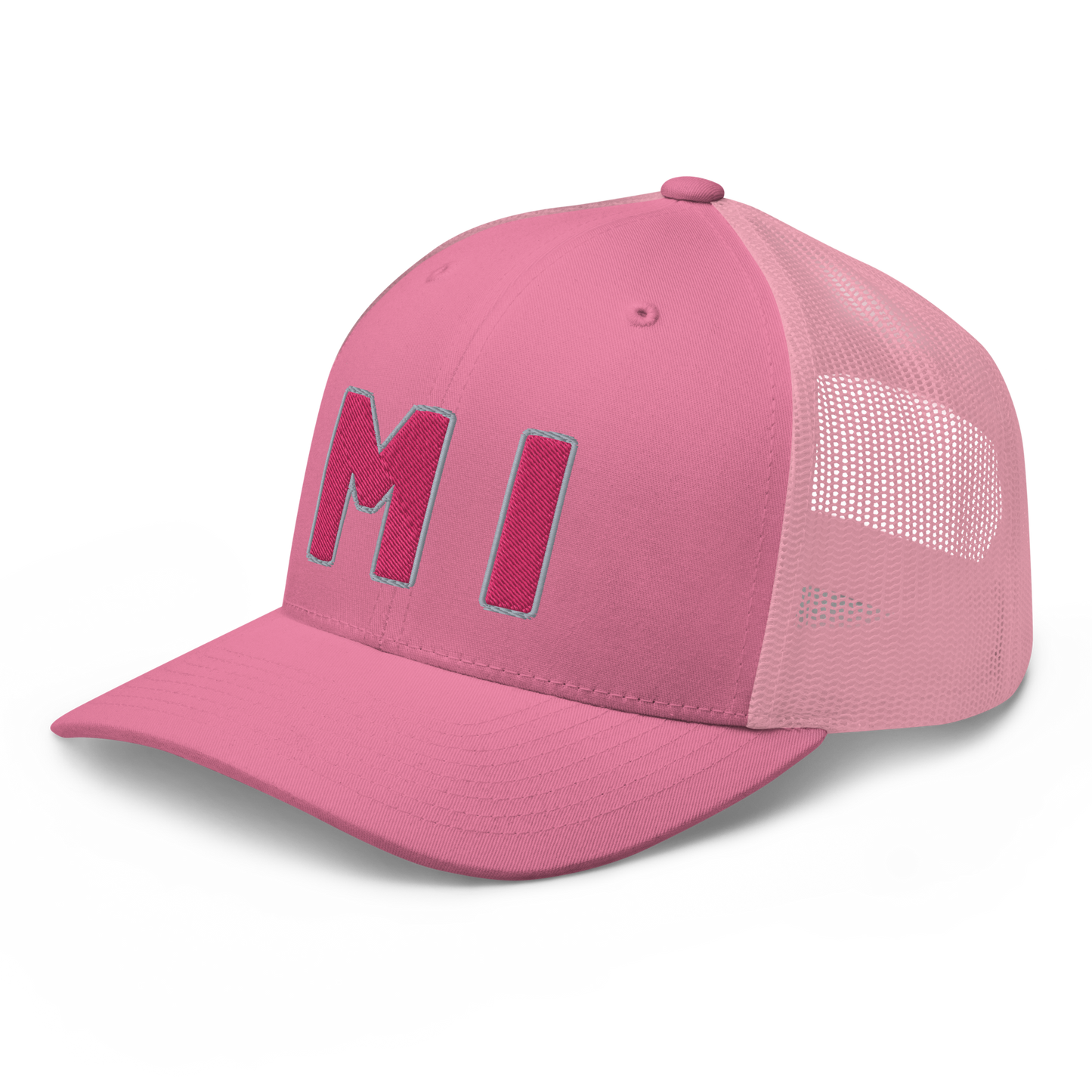 Michigan 'MI' Trucker Hat (1940s Baseball Font) | Pink Embroidery