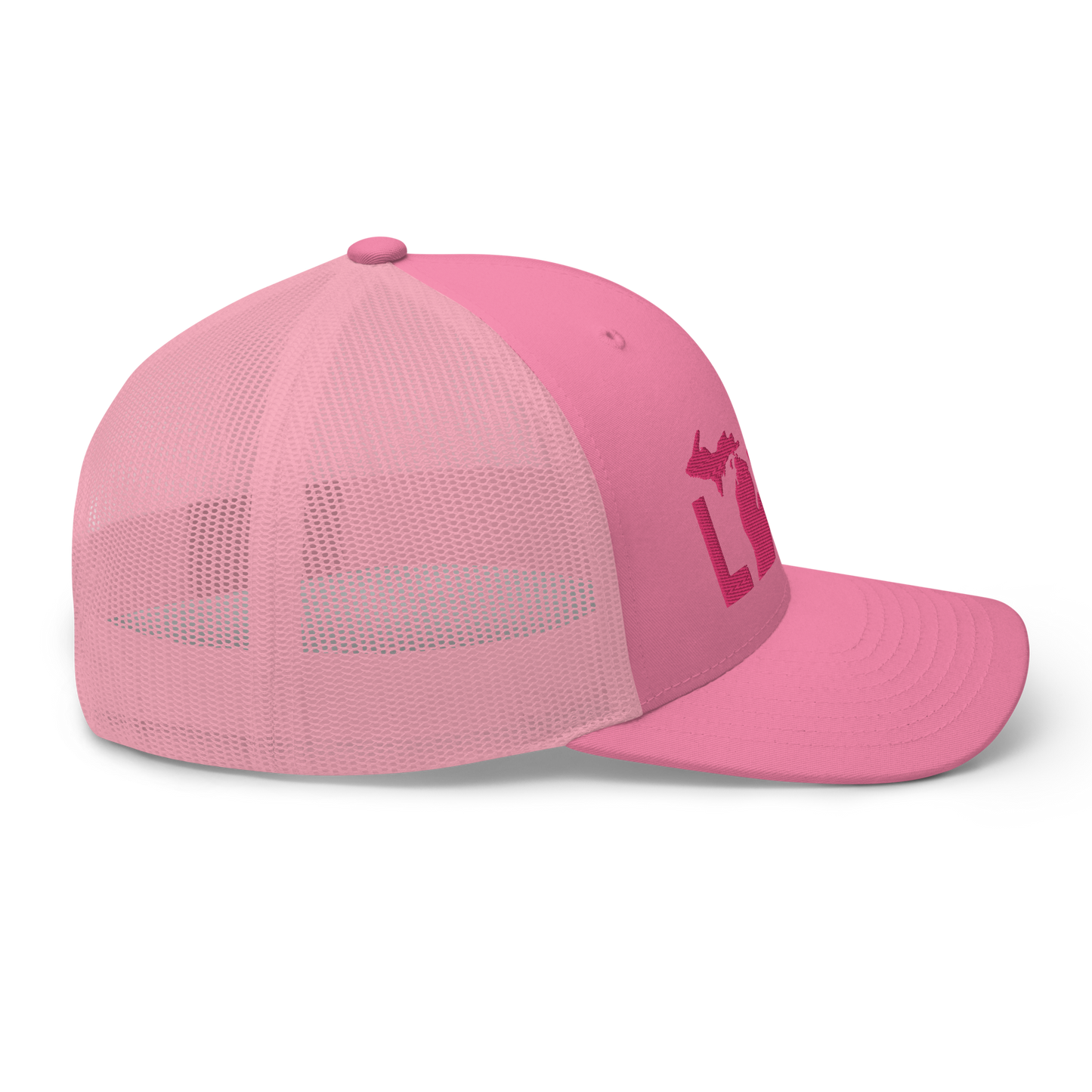 Michigan 'Love' Trucker Hat (Geometric Sans Font) | Pink Embrodiery