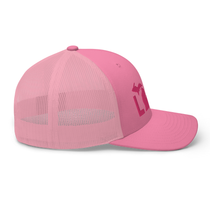 Michigan 'Love' Trucker Hat (Geometric Sans Font) | Pink Embrodiery