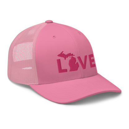 Michigan 'Love' Trucker Hat (Geometric Sans Font) | Pink Embrodiery