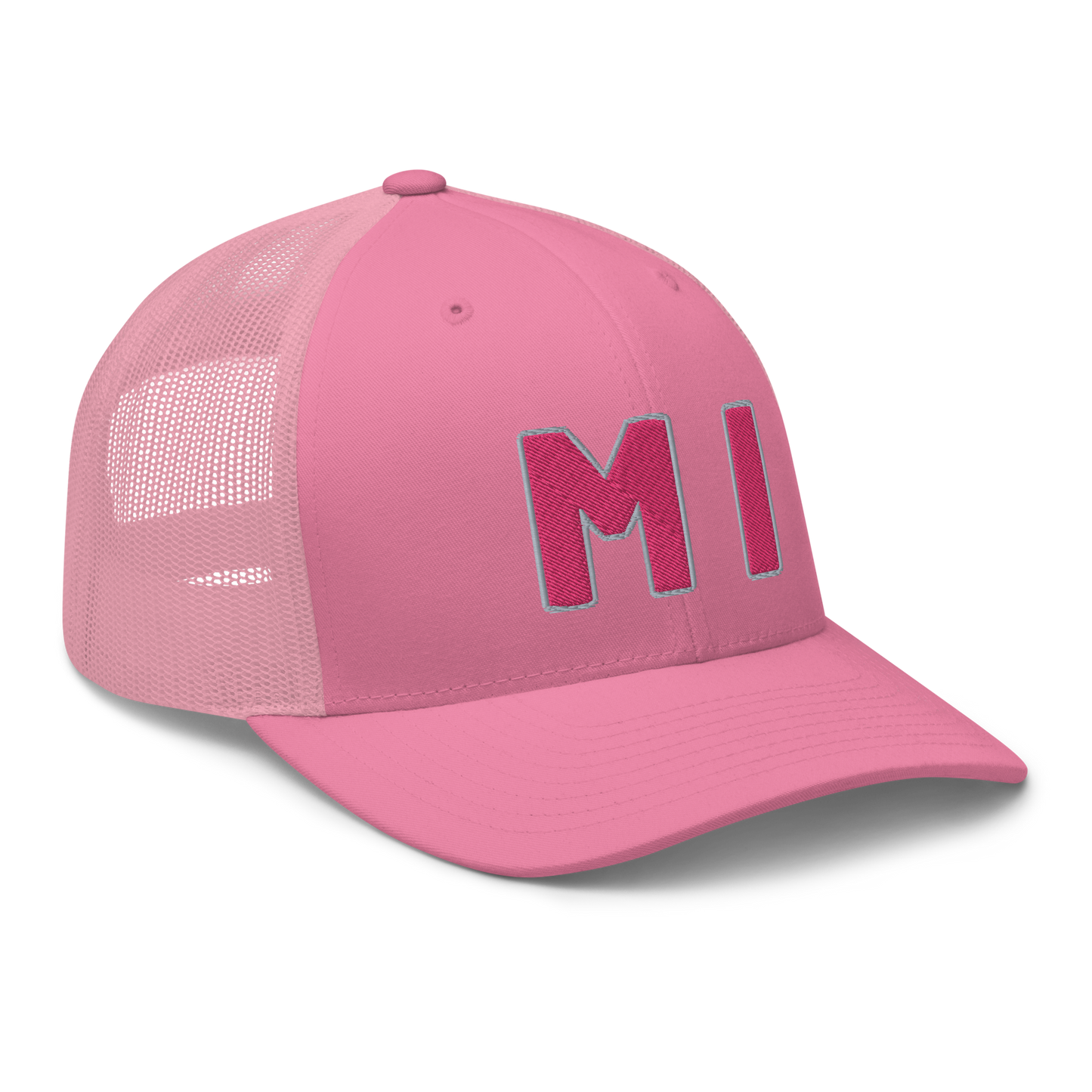 Michigan 'MI' Trucker Hat (1940s Baseball Font) | Pink Embroidery