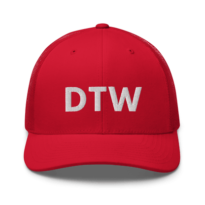 Detroit 'DTW' Trucker Hat | White/Black Embroidery - Circumspice Michigan