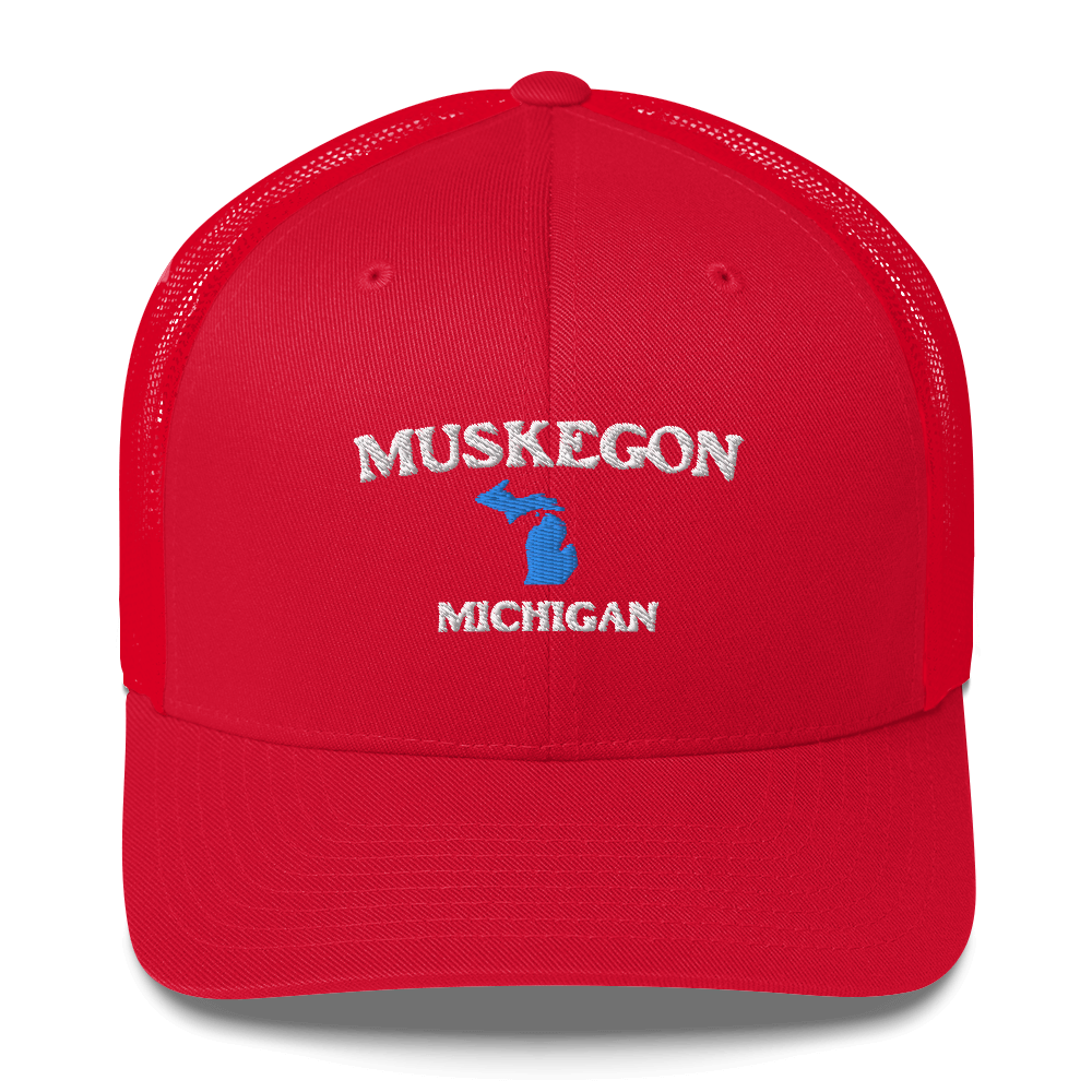 'Muskegon Michigan' Trucker Cap (w/ Michigan Outline)