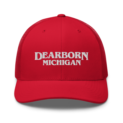 'Dearborn Michigan' Trucker Hat (1980s Drama Parody)