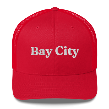 'Bay City' Trucker Hat | White/Black Embroidery