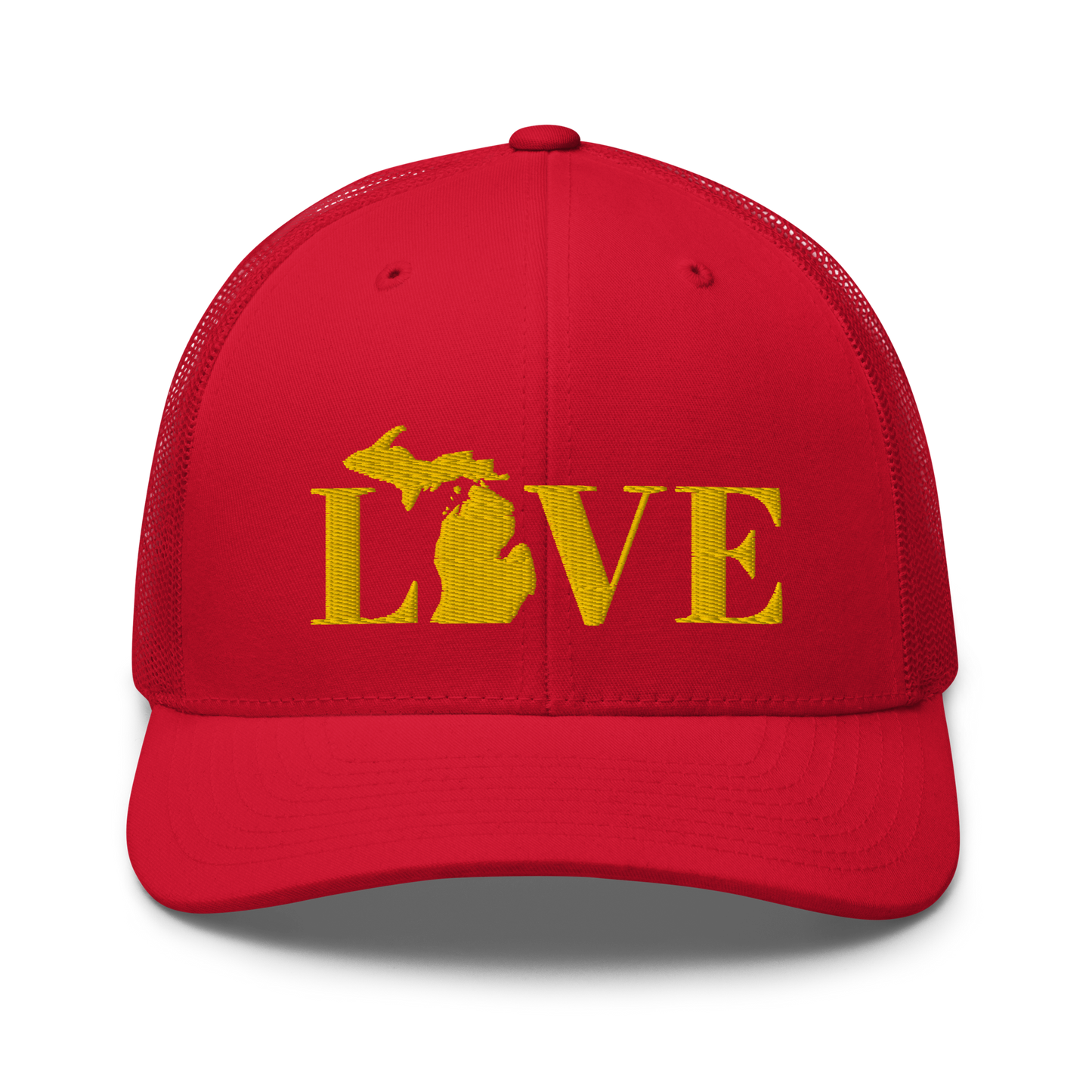 Michigan 'Love' Trucker Hat (Didone Font) | Gold Embroidery