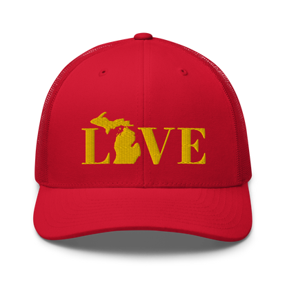 Michigan 'Love' Trucker Hat (Didone Font) | Gold Embroidery