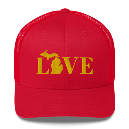 Michigan 'Love' Trucker Hat (Didone Font) | Gold Embroidery