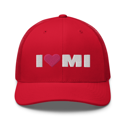 Michigan 'I ❤️ MI' Trucker Hat (French Olive Font)