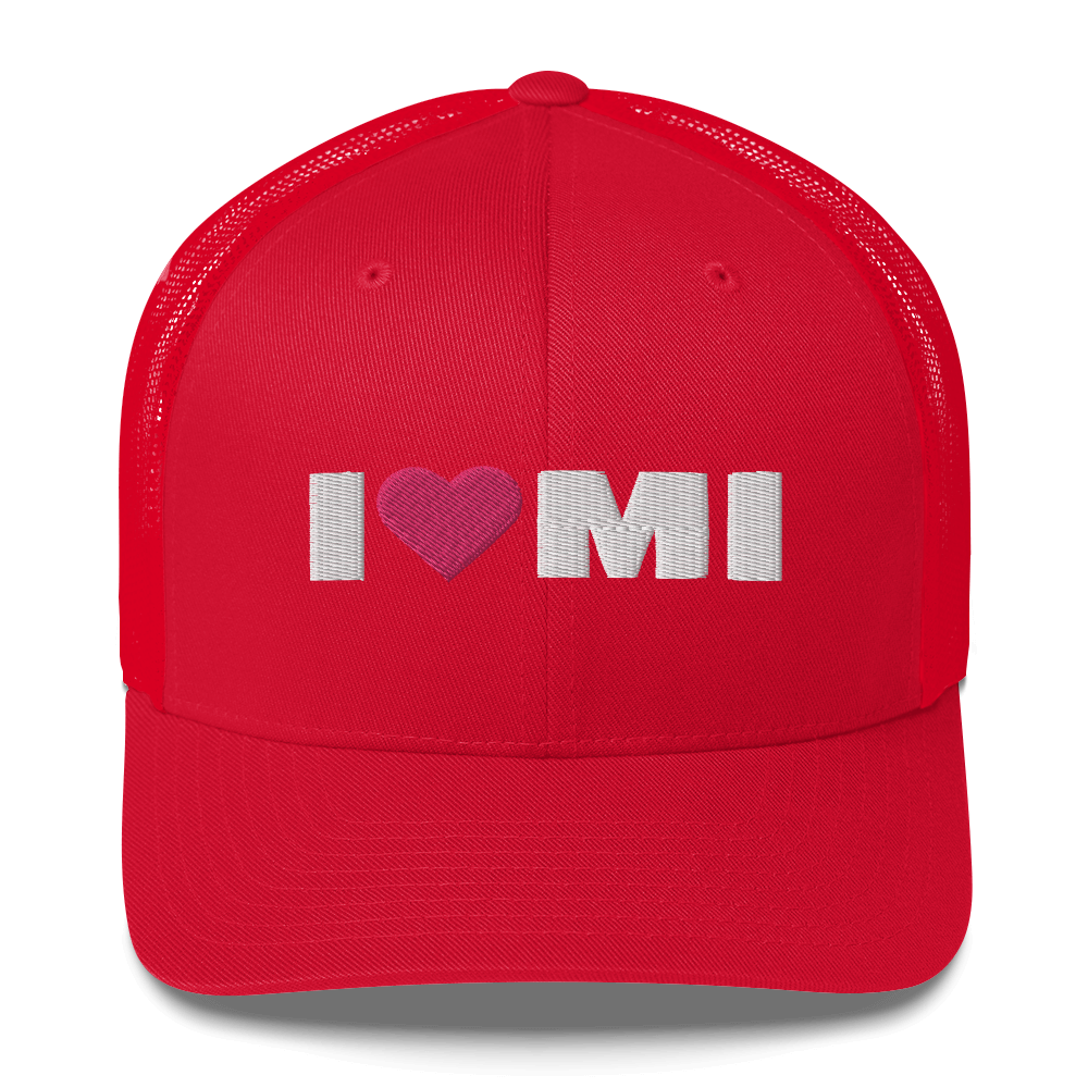 Michigan 'I ❤️ MI' Trucker Hat (French Olive Font)