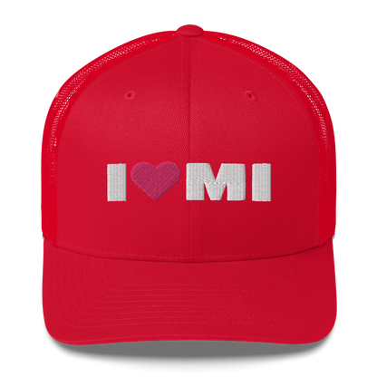 Michigan 'I ❤️ MI' Trucker Hat (French Olive Font)