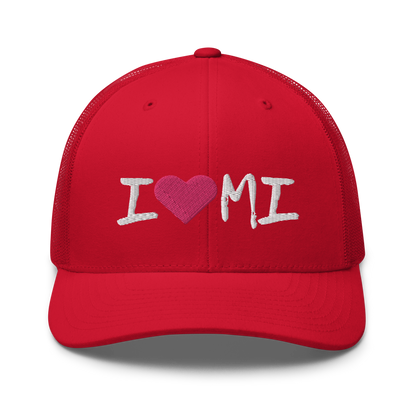 Michigan 'I ❤️ MI' Trucker Hat (Brush Font)