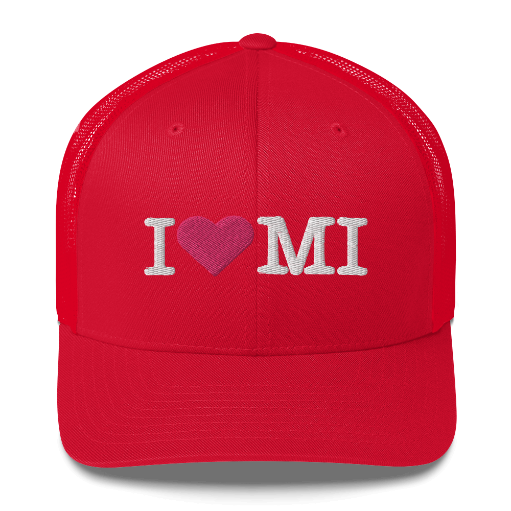 Michigan 'I ❤️ MI' Trucker Hat (Typewriter Font)