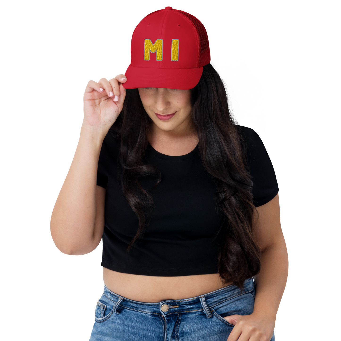 Michigan 'MI' Trucker Hat (1940s Baseball Font) | Gold Embroidery