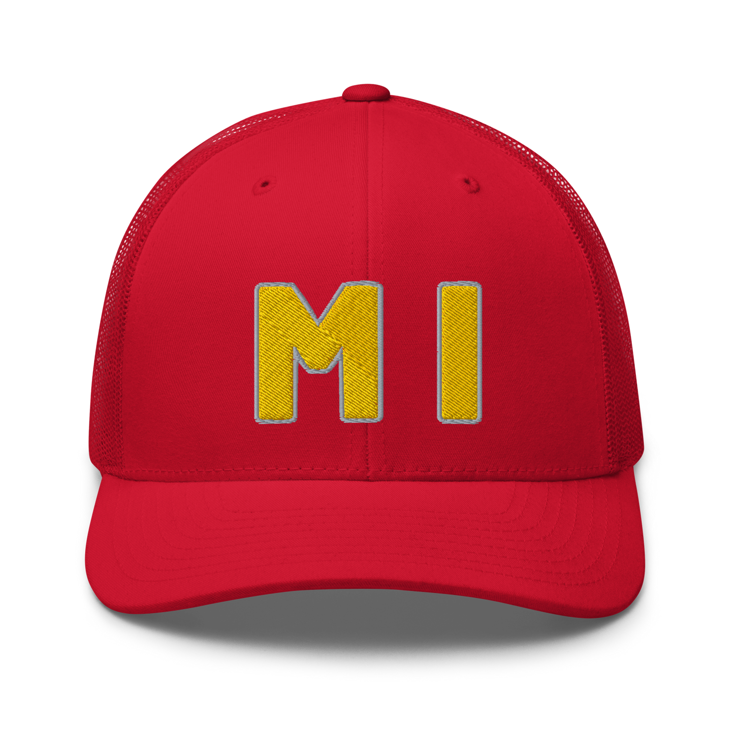 Michigan 'MI' Trucker Hat (1940s Baseball Font) | Gold Embroidery