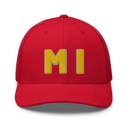 Michigan 'MI' Trucker Hat (1940s Baseball Font) | Gold Embroidery