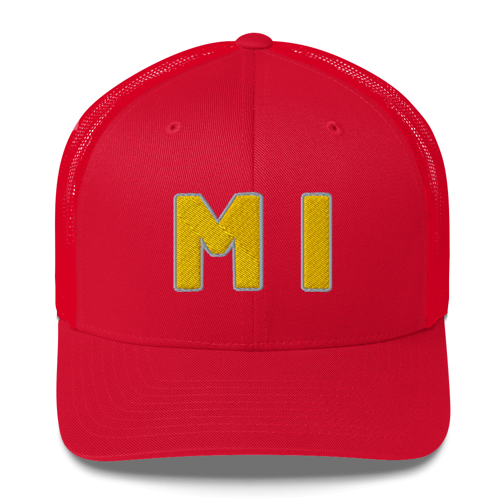 Michigan 'MI' Trucker Hat (1940s Baseball Font) | Gold Embroidery