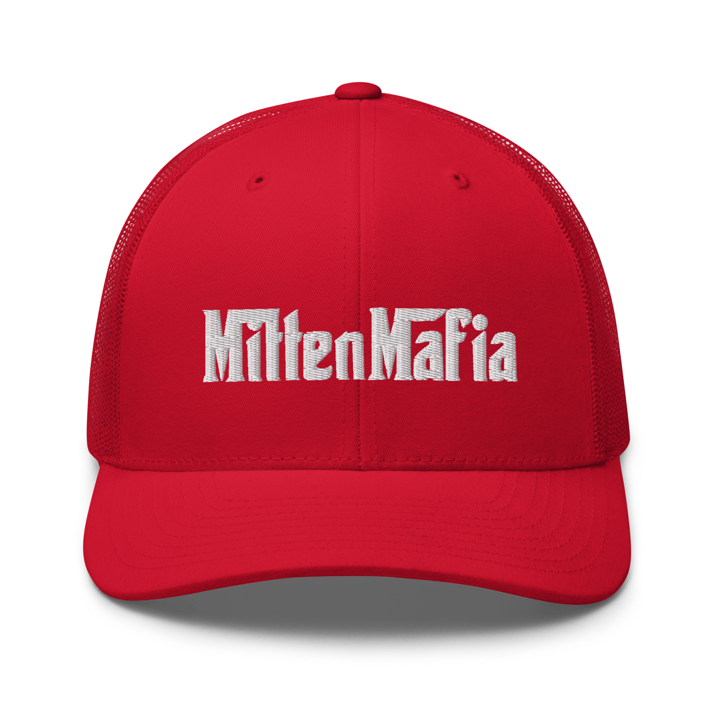 Michigan 'MittenMafia' Trucker Hat (Gangster Font) White/Black Embroidery