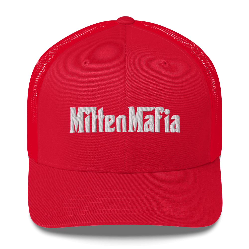 Michigan 'MittenMafia' Trucker Hat (Gangster Font) White/Black Embroidery