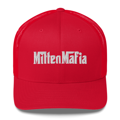 Michigan 'MittenMafia' Trucker Hat (Gangster Font) White/Black Embroidery