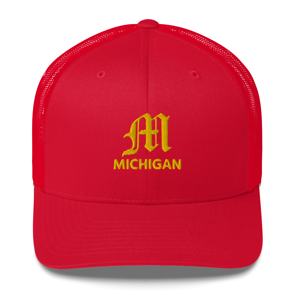 'Michigan' Trucker Hat (w/ 'Old English M') | Gold Embroidery