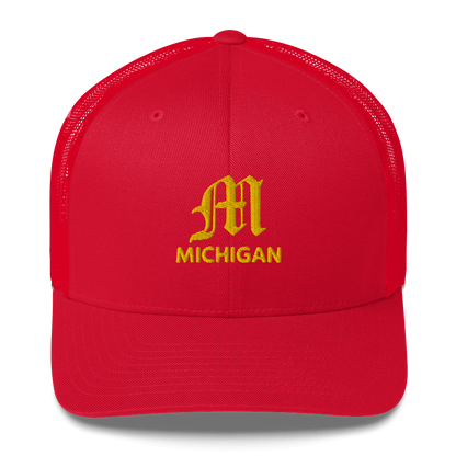 'Michigan' Trucker Hat (w/ 'Old English M') | Gold Embroidery