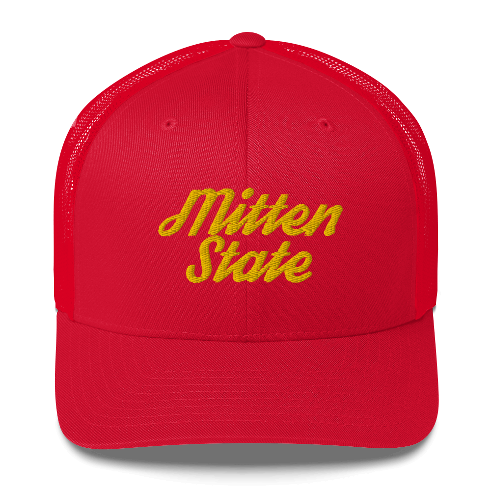 Michigan 'Mitten State' Trucker Hat (Script Font) | Gold Embroidery